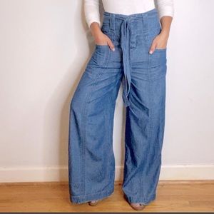 AEO High Rise Wide Leg Chambray Pants